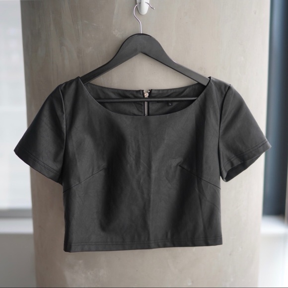 Style Link Miami Tops - ⚡️Sample Sale⚡️Black Faux Leather Crop Top